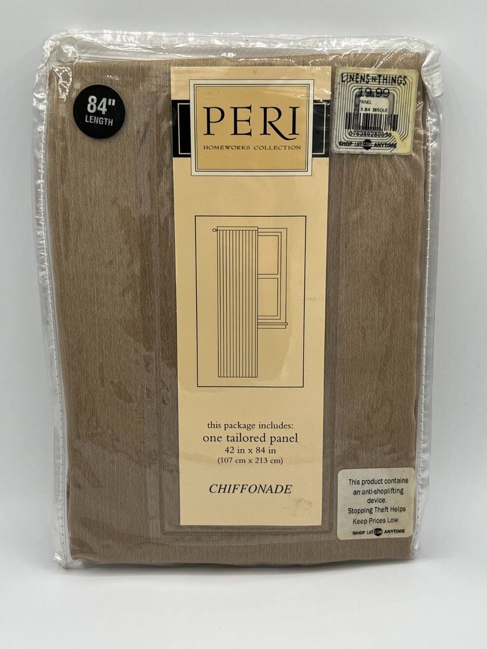 Peri Homeworks Collection One Tailored Panel 42” x 84" Chiffonade Nutmeg  New